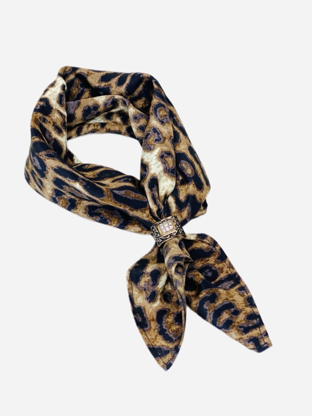 NWT SILKLETTE Animal Print 100% Fine Silk Kerchief Scarf CREAM/BROWN/BLACK - Picture 2 of 7
